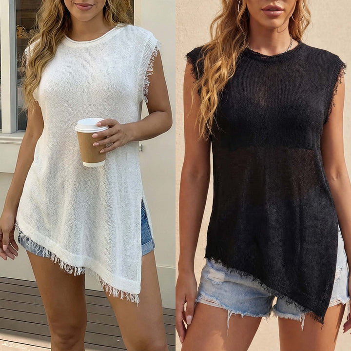 Women's casual linen top with fringed details Mune Fashion