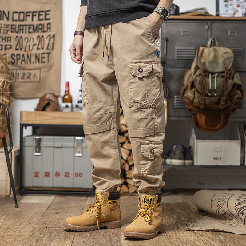 Men's Utility Cargo Pants with Drawstring, Elastic Hem and Multiple Pockets Mune Fashion