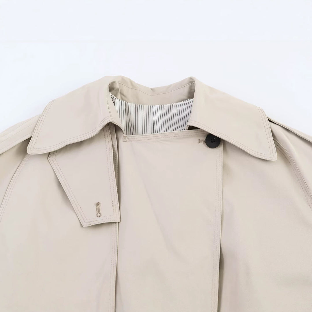 Women's Short Oversized Trench Coat with Belt and Cape Detail Mune Fashion