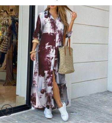 Ladies long shirt dress with floral pattern and side slit Mune Fashion
