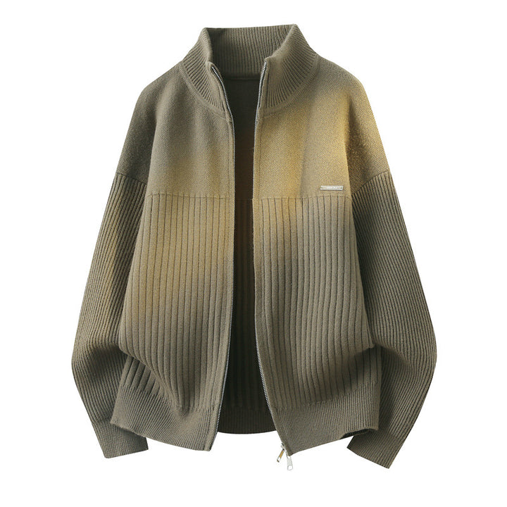 Unisex Oversize Knit Cardigan with Stand-Up Collar, Full Zip & Structured Rib Knit Mune Fashion