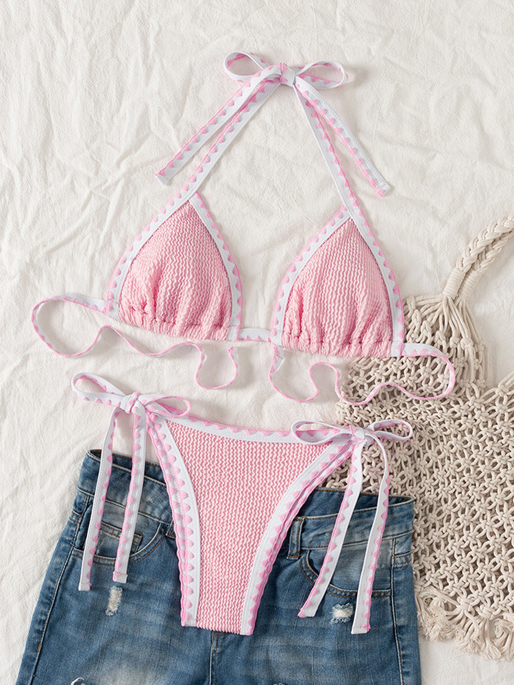 Women's triangle bikini with playful ties and fine texture Mune Fashion
