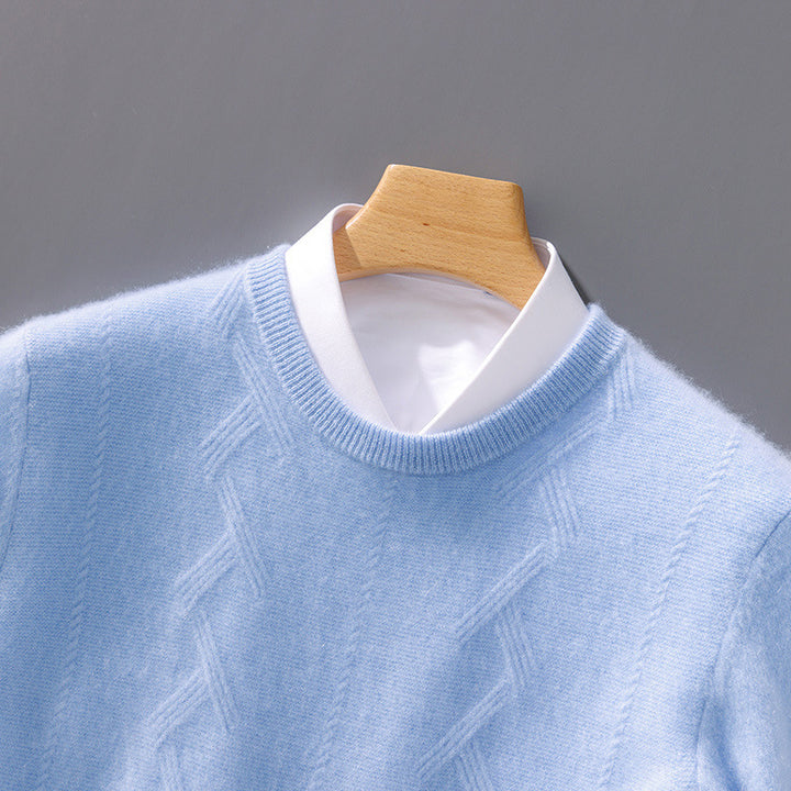 Men's Luxurious Fine Knit Crew Neck Sweater with Subtle Cable Pattern Mune Fashion