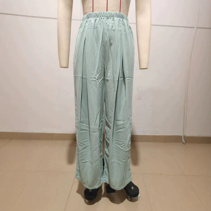 Women Light Satin Palazzo Pants with High Elastic Waistband and Box Pleats Drune