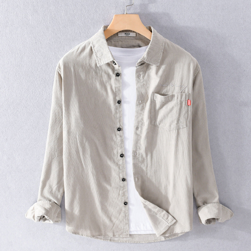 Men's Loose Cotton-Linen Layering Shirt with Chest Pocket and Soft-Touch Texture Mune Fashion