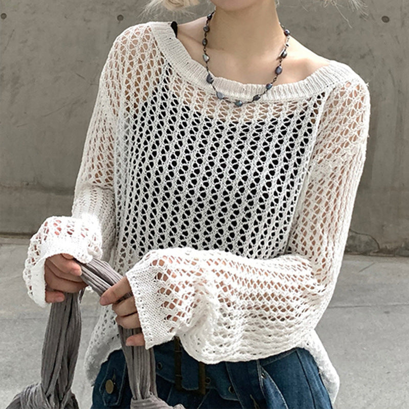 Ladies airy knitted pullover with fine mesh pattern Mune Fashion