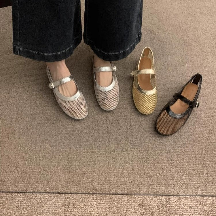 Damen Atmungsaktive Netz-Ballerinas im Mary-Jane-Stil mit verstellbarem Riemen Mune Fashion