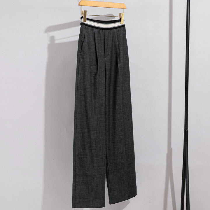 Women's wide suit pants with sporty elastic waistband and pleats Mune Fashion