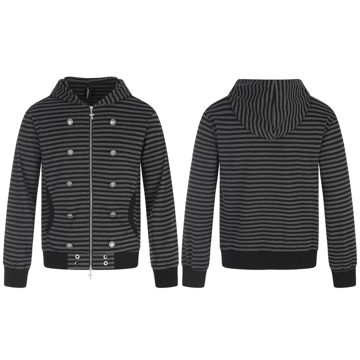 Men Striped Hooded Jacket with Double Button Look, Ribbed Cuffs and Cross Zipper Mune Fashion
