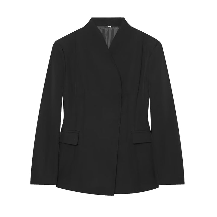 Women's Elegant Two-Piece Suit Set with Blazer without Lapels and High-Waist Wide-Leg Pants Mune Fashion