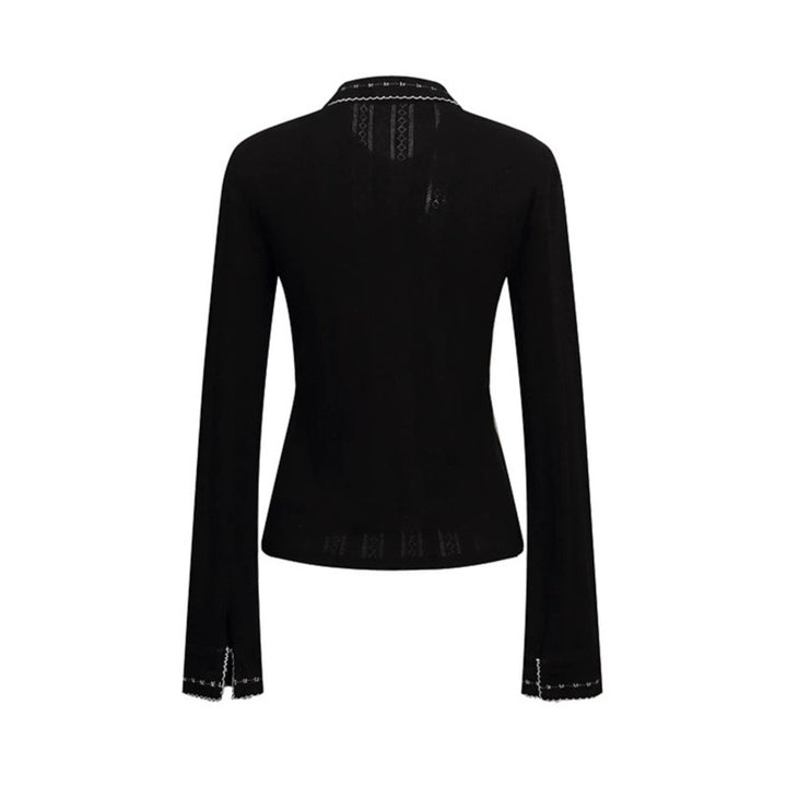 Ladies fine ribbed polo shirt with pointed collar, button placket and decorative embroidery Mune Fashion