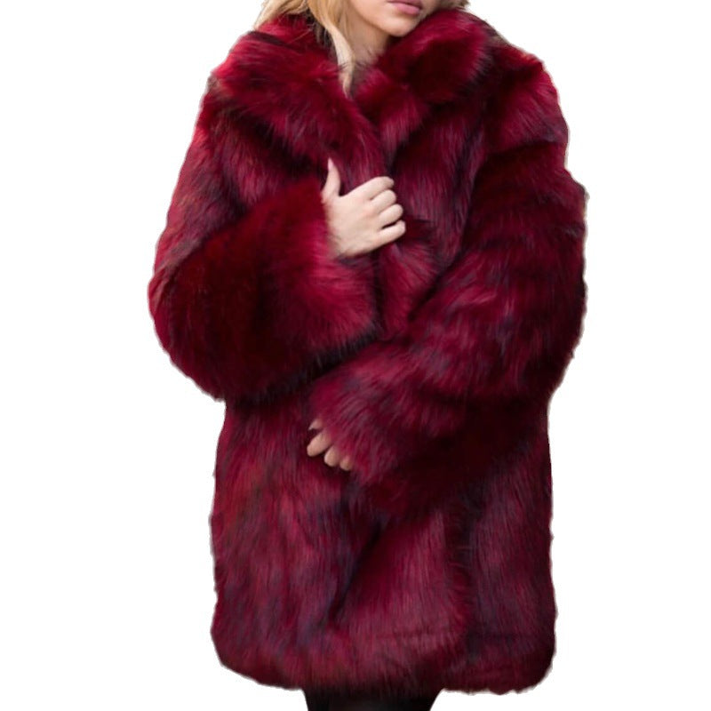 Ladies Luxurious Faux Fur Coat with Voluminous Sleeves Mune