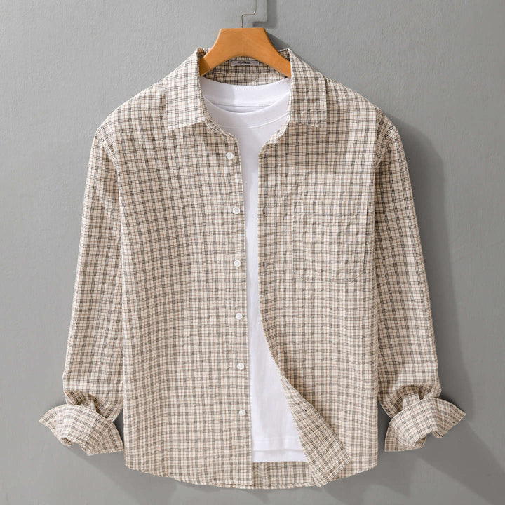 Men's Lightweight Checked Seersucker Shirt with Chest Pocket and Relaxed Fit Mune Fashion