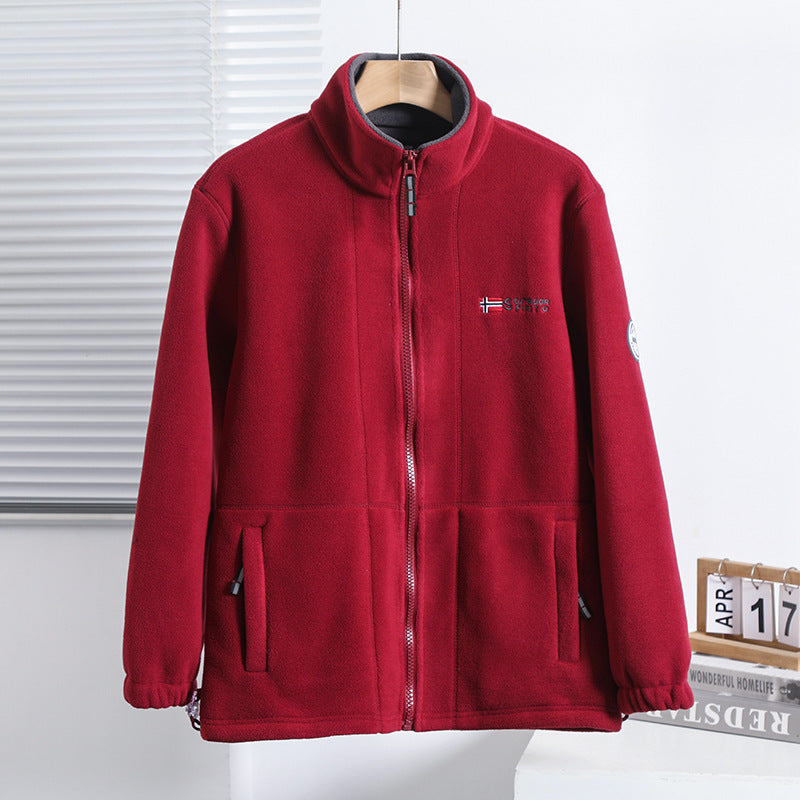 Men's fleece jacket with stand-up collar, full-length zipper, and elastic cuffs Mune Fashion