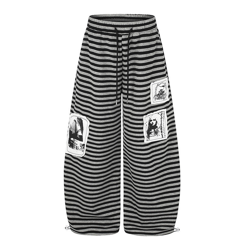 Women's Wide Palazzo Lounge Pants with High Comfort Waistband, Drawstring and Photo Patch Details Mune Fashion