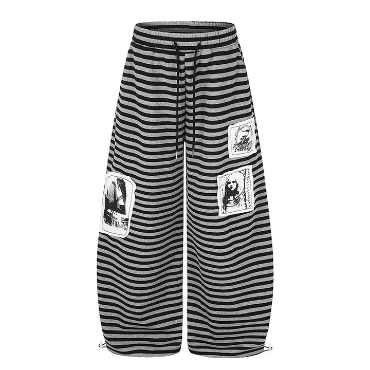 Women's Wide Palazzo Lounge Pants with High Comfort Waistband, Drawstring and Photo Patch Details Mune Fashion