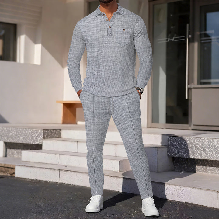 Men's fine-structured long-sleeve polo shirt with concealed button placket and patch chest pocket Mune Fashion