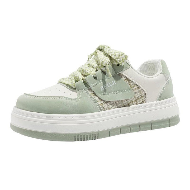 Women’s casual sneakers with dual-layer wedge sole, tweed panel and braided laces Mune Fashion