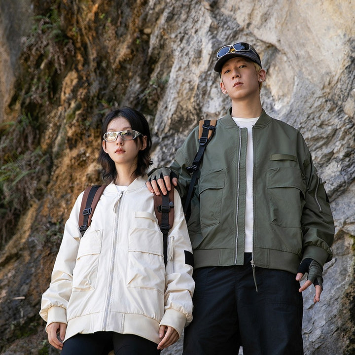 Women's Oversize Multifunctional Field Bomber Jacket with Cargo Pockets & Ribbed Cuffs Mune Fashion