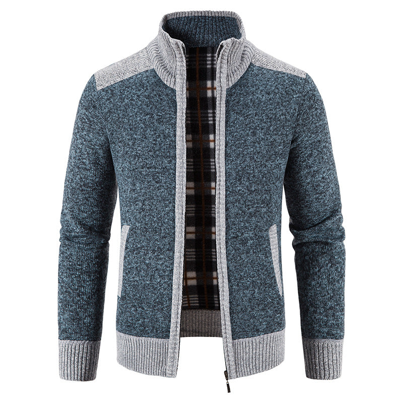 Men's padded zip-up cardigan with stand-up collar, warming checked fleece interior and ribbed cuffs Mune Fashion