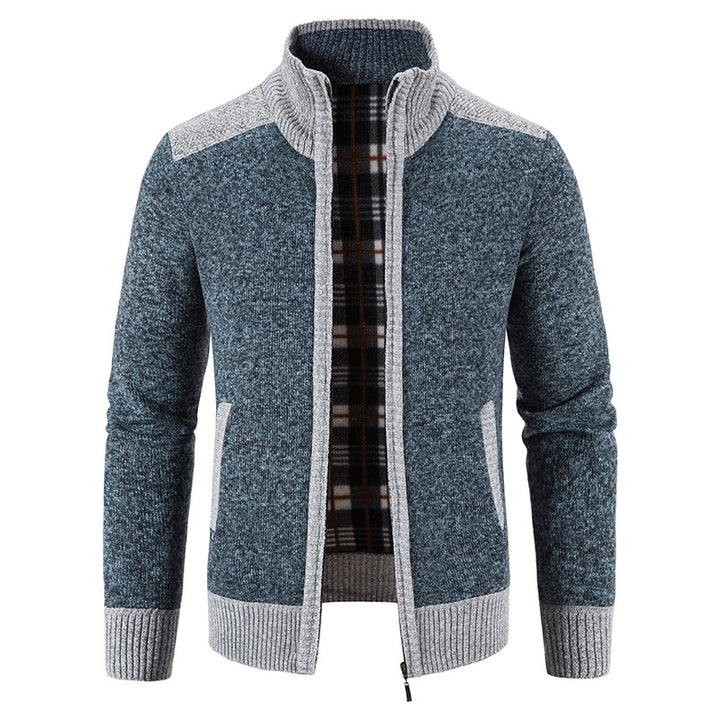 Men's padded zip-up cardigan with stand-up collar, warming checked fleece interior and ribbed cuffs Mune Fashion