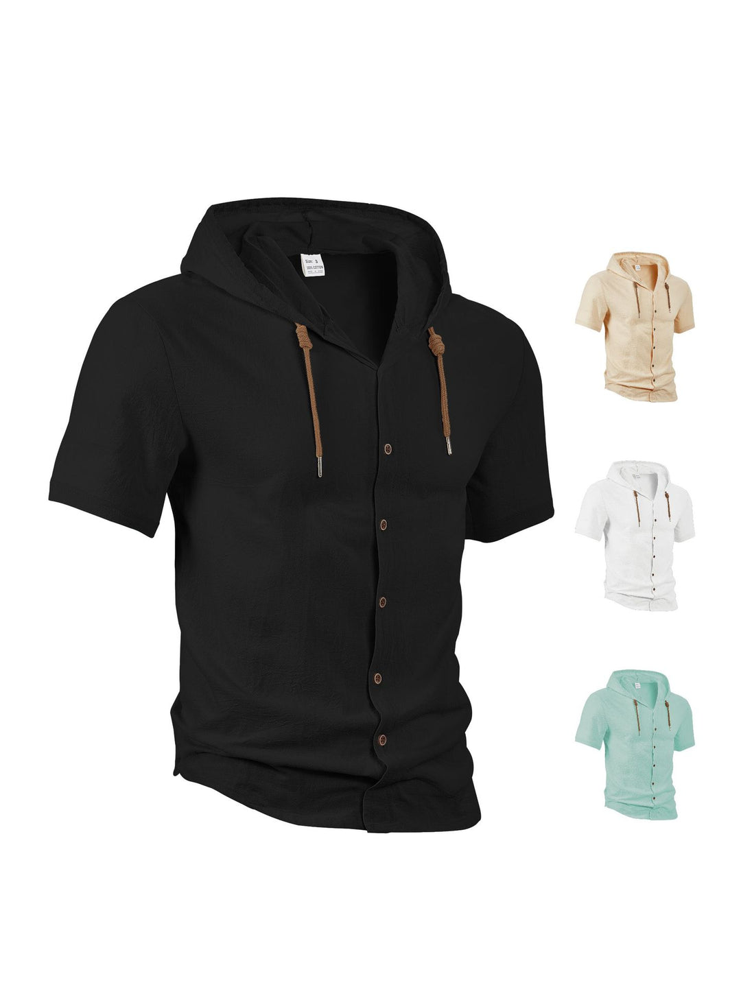 Men's short-sleeved hooded shirt with button placket, drawstring and linen look Mune Fashion