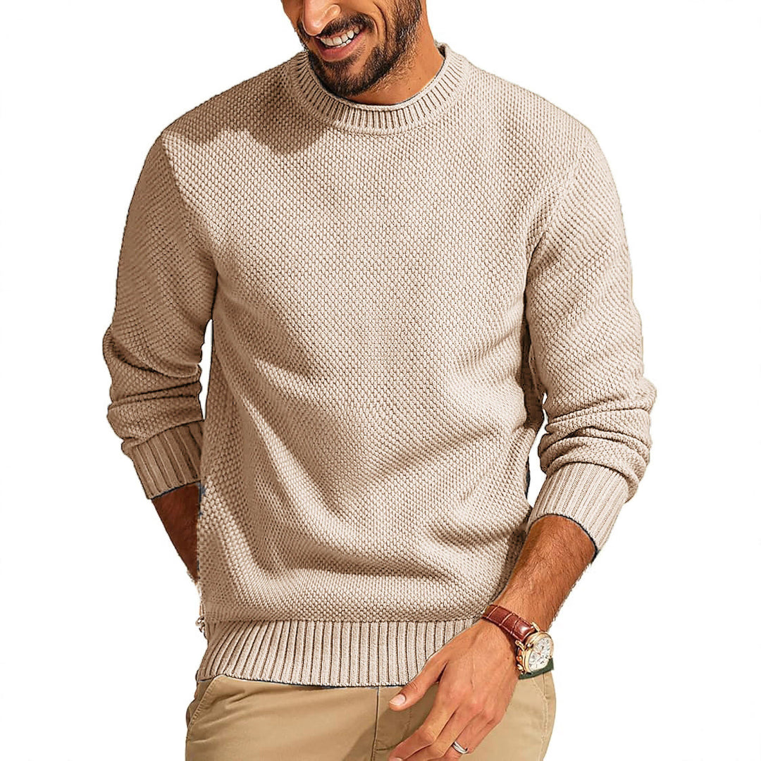 Men's Waffle Knit Sweater with Round Neck Mune Fashion