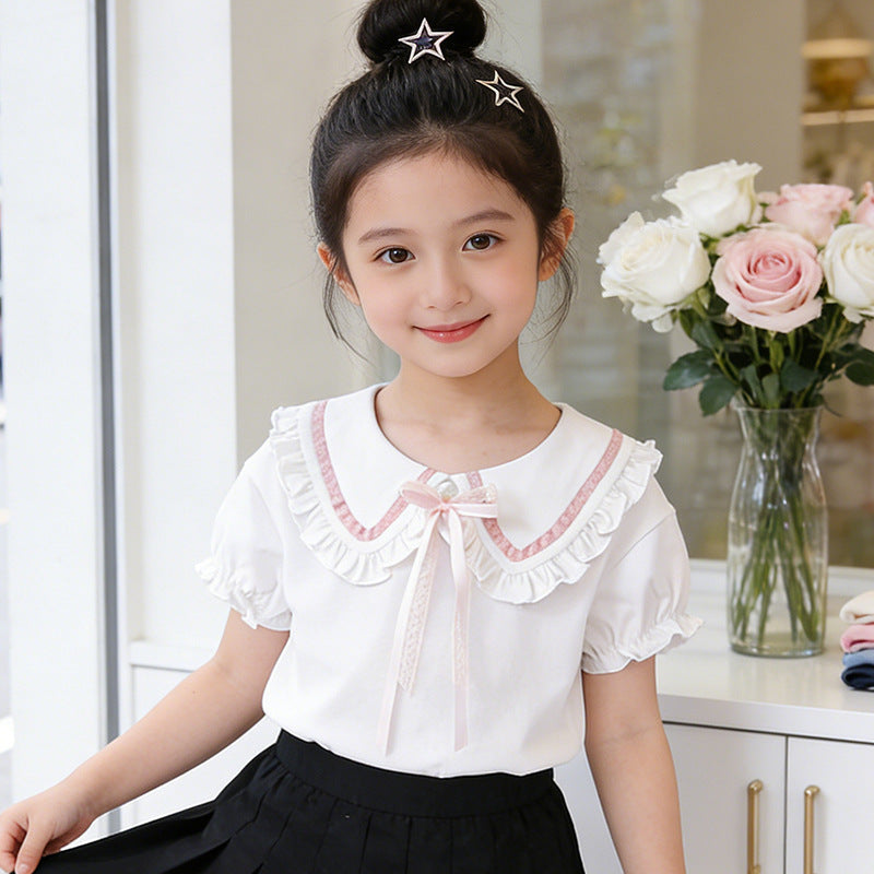 Girl's blouse with ruffle details and decorative collar Mune Fashion