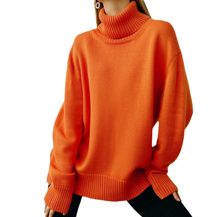 Women's Oversized Turtleneck Sweater with Ribbed Texture Mune