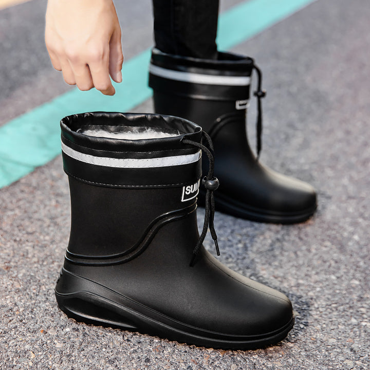 Women Short Shaft Rain Boots with Adjustable Drawstring and Reflective Hem Mune Fashion