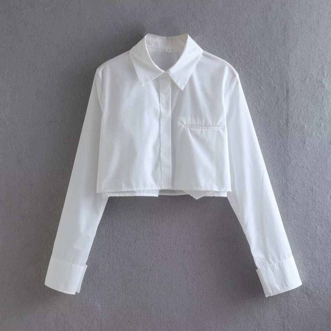 Women nan short shirt blouse with classic collar, concealed button placket and breast pocket Mune Fashion