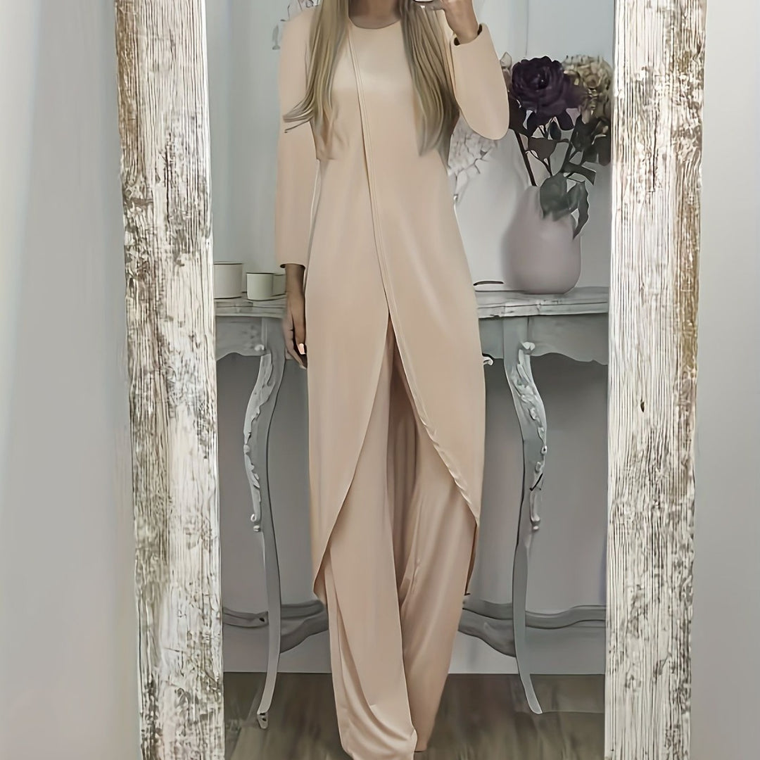 Women Elegant Maxi Dress with Wrap Look, Asymmetric Draping and Front Slit Mune Fashion