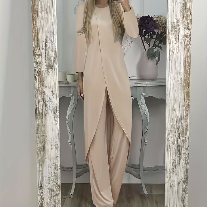 Women Elegant Maxi Dress with Wrap Look, Asymmetric Draping and Front Slit Mune Fashion