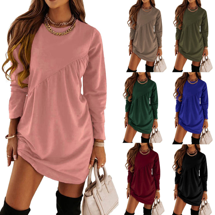 Women Casual Sweatshirt Dress with Asymmetrical Hem and Long Sleeves Mune