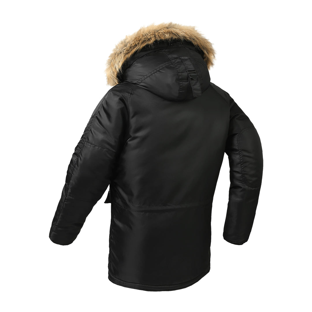 Men's longer thermal insulated parka with faux fur hood and utility pockets Mune Fashion