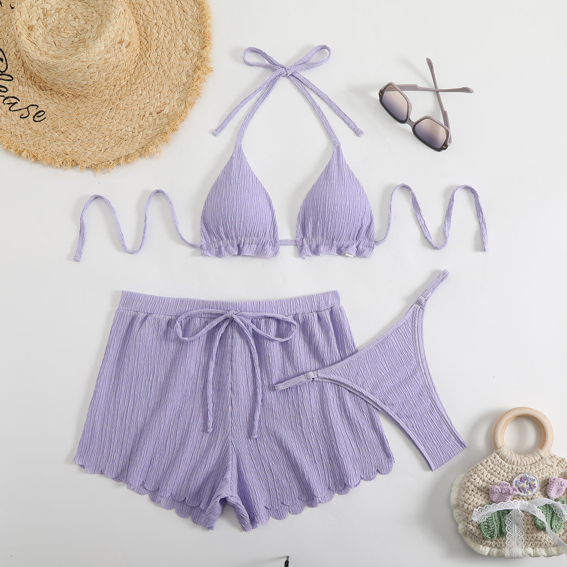 Women's bikini set with adjustable halter neck and hemmed shorts Mune Fashion