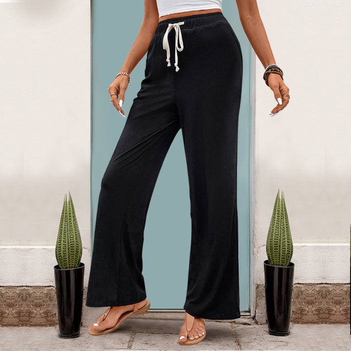 Women Wide High-Waist Lounge Pants with Drawstring and Side Pockets Mune Fashion