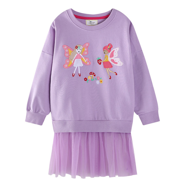 Girls leisure dress with charming wing pattern Mune Fashion