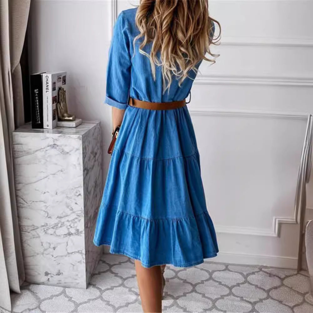 Women's layered shirt dress with waist accentuation, continuous button placket and breast pocket Mune Fashion