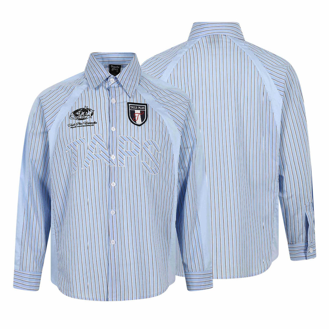 Men's Striped Cotton Shirt with Embroidered Logos and Contrasting Piping Mune Fashion