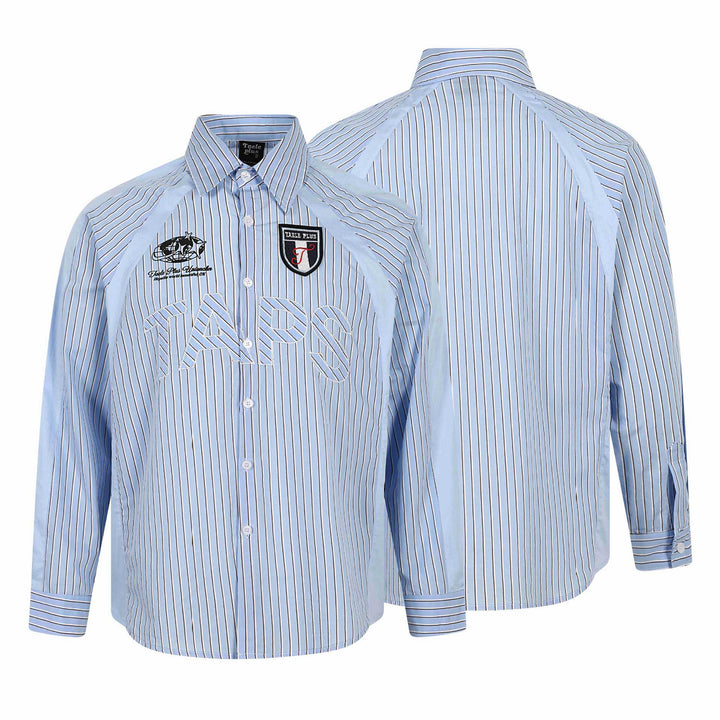 Men's Striped Cotton Shirt with Embroidered Logos and Contrasting Piping Mune Fashion