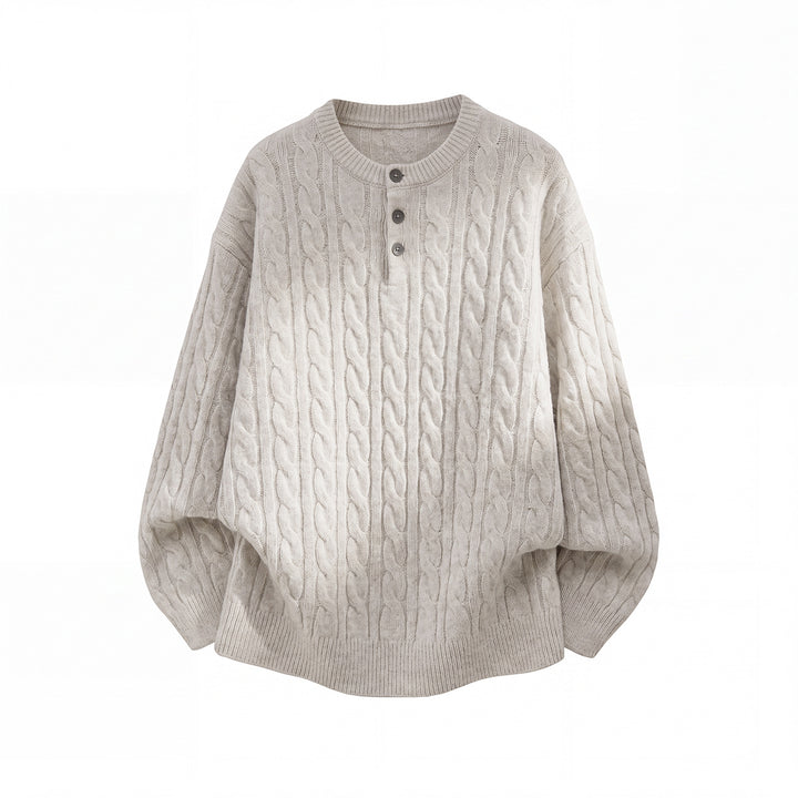 Unisex Oversize Cable Knit Sweater with Henley Button Placket Mune Fashion
