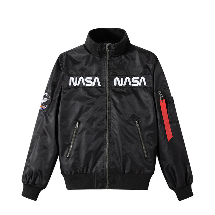Men's  space-inspired insulated zip-front utility jacket with embroidered chest patches Mune Fashion