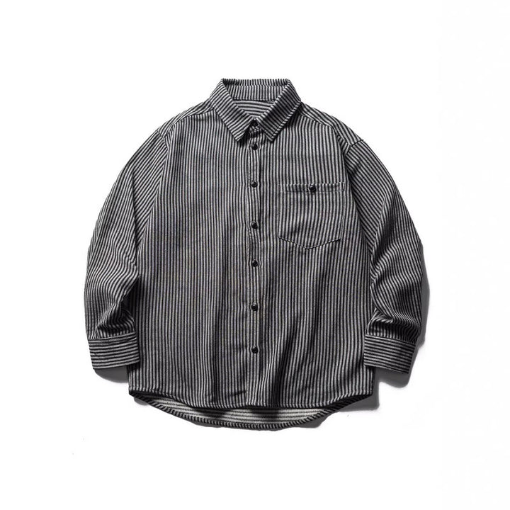 Men's loose-fitting striped cotton blend shirt with chest pocket and extended back Mune Fashion