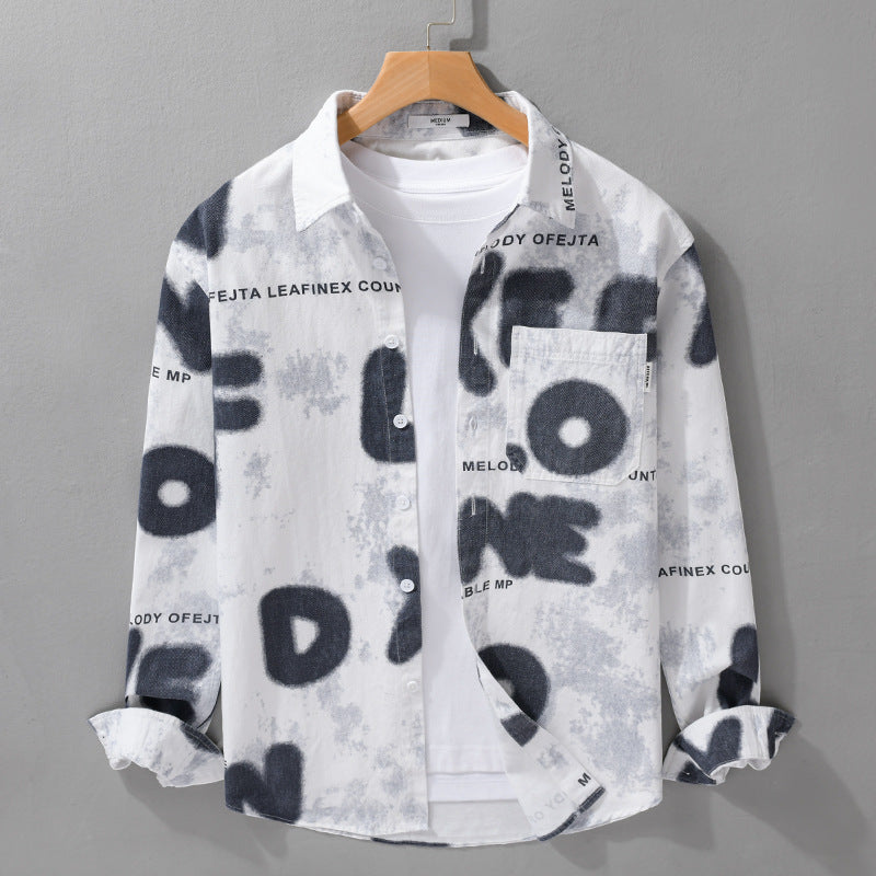 Men's Loose Cotton Shirt in Street Art Print with Patch Chest Pocket Mune Fashion