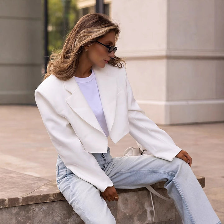 Women's Short Blazer and Maxi Skirt Two-Piece Set in Flowing Satin with Tailored Waist Mune Fashion