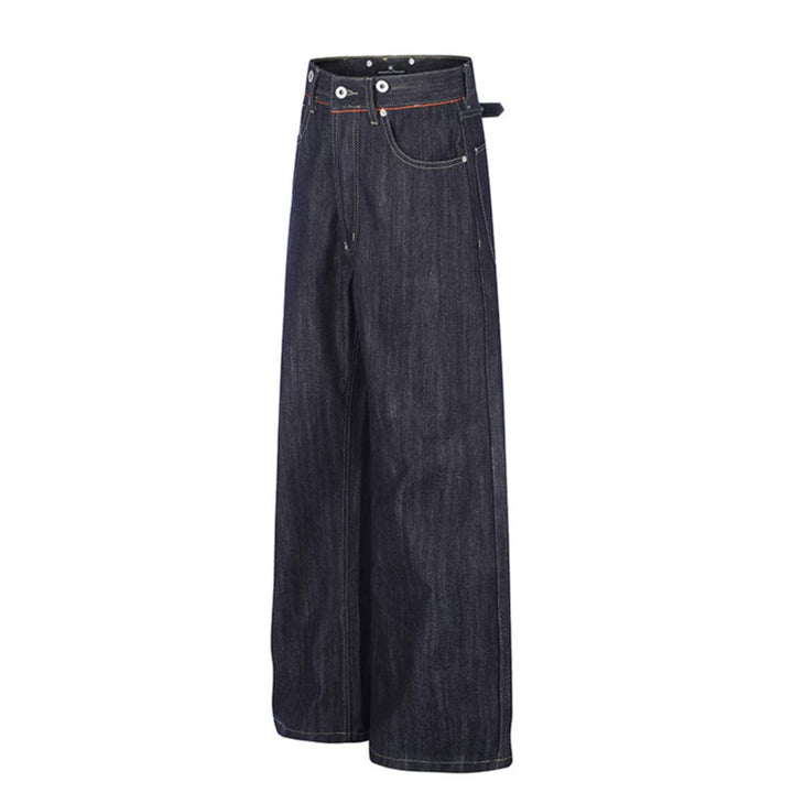 Women High-Cut Wide Denim Palazzo Jeans with Five-Pocket Cut Mune Fashion