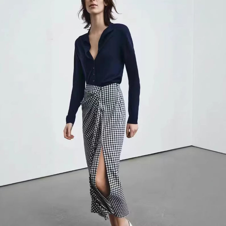 Women's midi skirt with wrap detail and gingham checks Mune Fashion