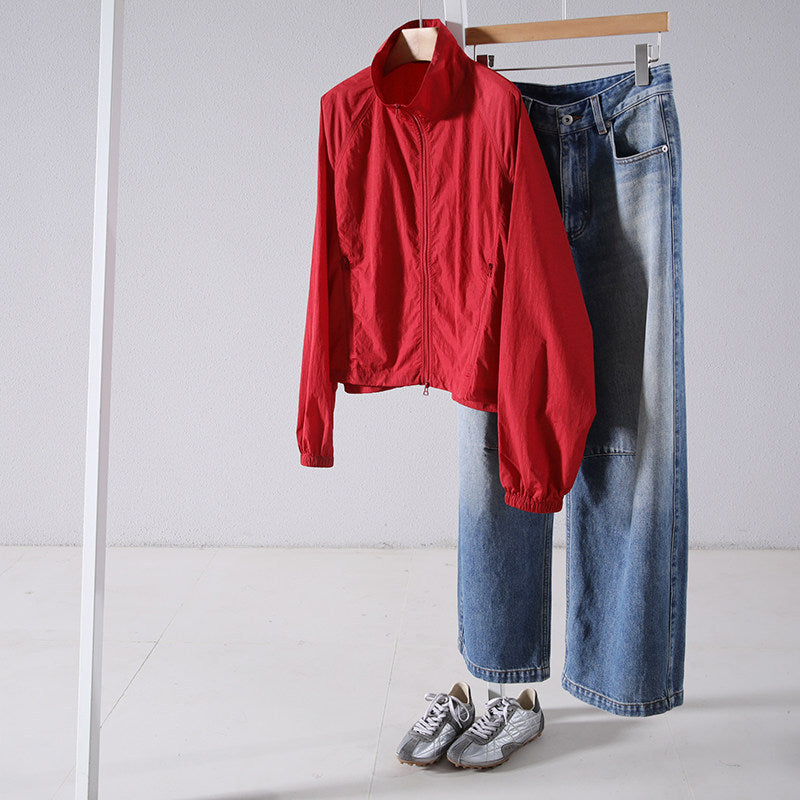 Women Athletic Jacket with High Collar Mune Fashion