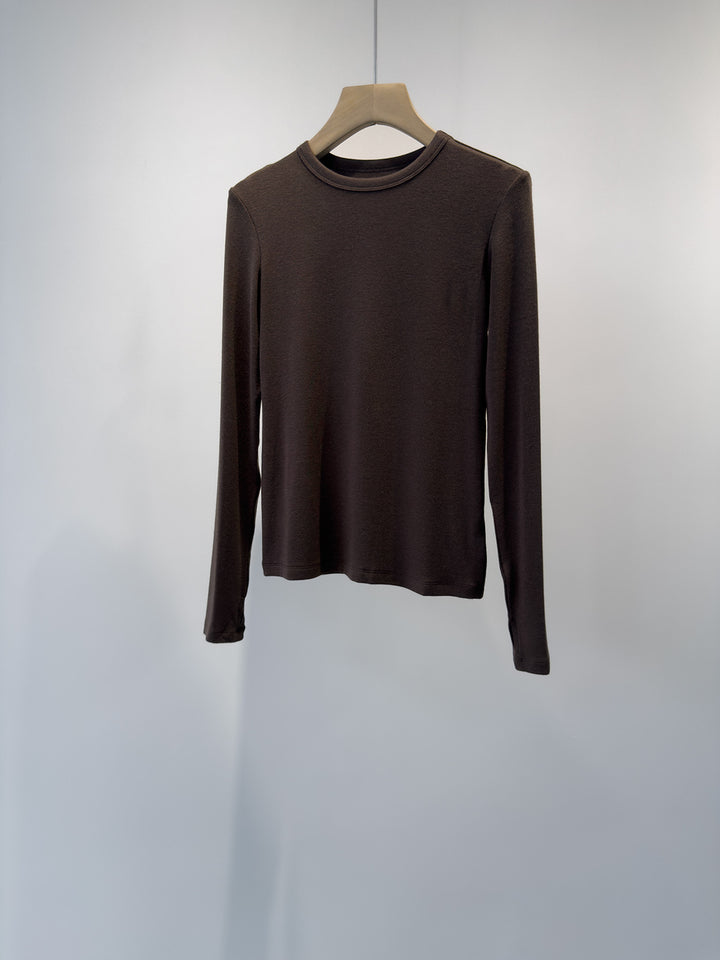 Women's Long Sleeve Fitted Round Neck Top Mune Fashion